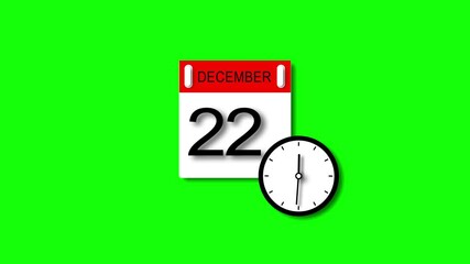 December month 22 date animation. calendar and clock animation clean and black background. and stunning 4k animation.