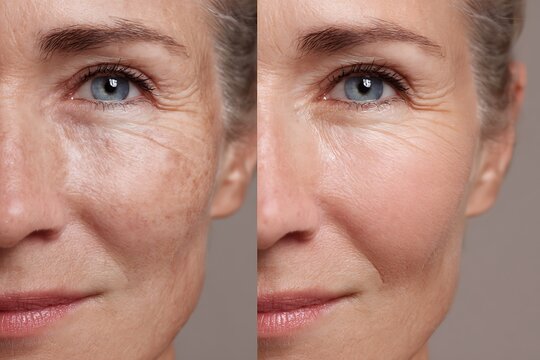 before-after skincare texture comparison, dry dull skin vs hydrated smooth skin
