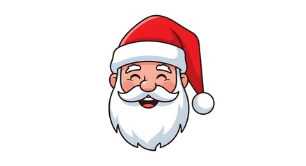 A cheerful cartoon illustration of Santa Claus's smiling face with his iconic red hat.