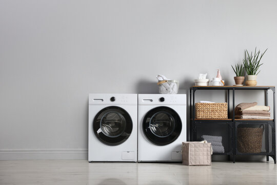 Washing machine and clothes dryer in spacious laundry room