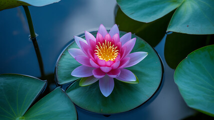 Vibrant Pink Water Lily Floating on Serene Pond
