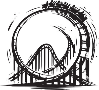 Minimalistic Sumi-e Style Roller Coaster icon Depicting a thrilling ride