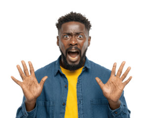 Surprising reaction of shocked man portrait isolated on transparent background