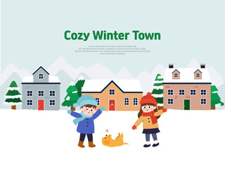 아늑한 겨울 마을의 어린이들