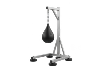 Black speed bag with metal frame isolated on transparent background