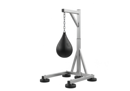 Black speed bag with metal frame isolated on transparent background
