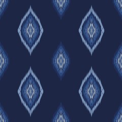 Hand Drawn Classic Blue Ikat Seamless - Seamless Pattern - Embroidery ikat - Seamless Pattern - Blue Diamond Ikat Seamless Pattern