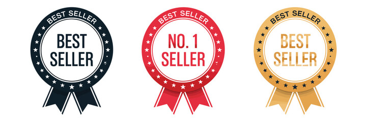 Best Seller Badge Ribbon Design Set – No.1 Product Award Label Vector