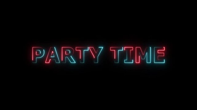 Animation of party time neon text icon, black background. Glowing neon text welcome back my channel. and creating a stunning 4k video.	
