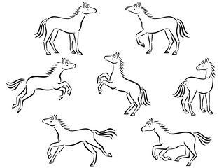 筆書き調の馬の線画イラストセット