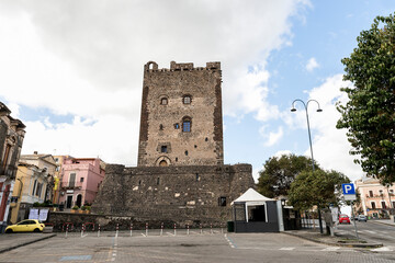 Architectural Sights of The Norman Castle (Castello Normanno) in Adrano, Sicily, Italy.