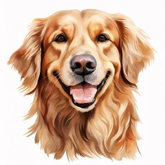 Happy golden retriever dog portrait in watercolor style