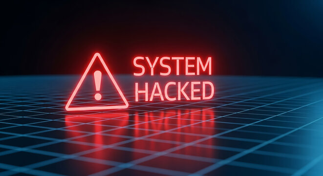 System hacked alert sign showing cybersecurity breach warning - Powered by Adobe
