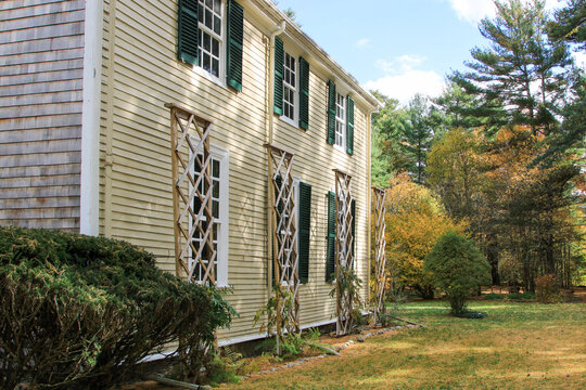 Tan with Green Shutters Historic New England Georgian Home, American Revolution Site
