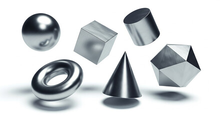 Metal geometric shapes abstract 3d rendering white background