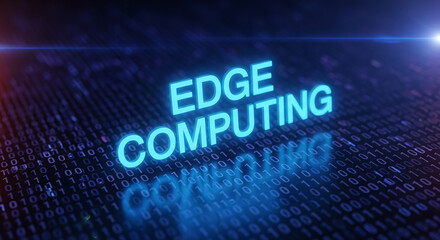 Edge computing concept glowing over binary code background
