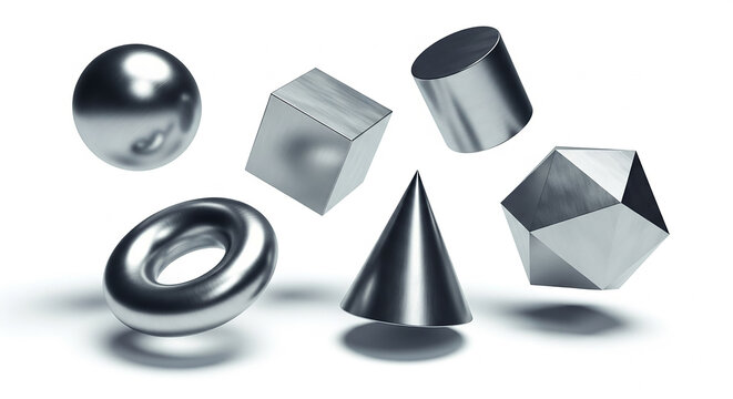 Metal geometric shapes abstract 3d rendering white background