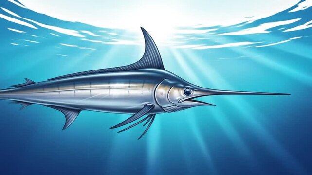Marlin fish animation underwater with sun rays perfect for sea animal content animation and