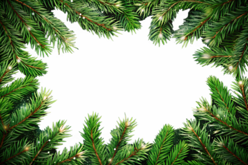 Christmas frame of fir branches isolated on transparent background with copy space