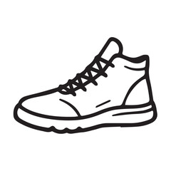A minimalist black and white vector illustration of a hiking boot, featuring clean outlines and rugged details that represent adventure and outdoor exploration.
