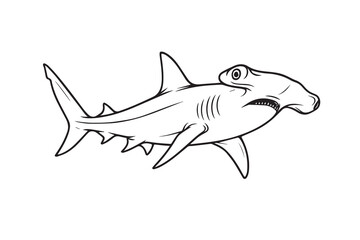 Black and white vector design featuring a hammerhead shark swimming gracefully, highlighting its iconic silhouette and distinctive hammer shaped head.