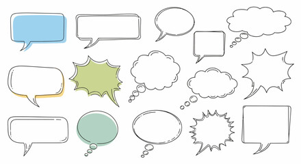 Obraz premium Hand-Drawn Speech Bubbles Vector Set of Comic Style Text Clouds and Frames