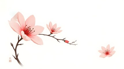 Naklejka premium Minimalist Japanese-style illustration of flor de cerezo blossoms