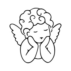 cute angle resting head line art doodle