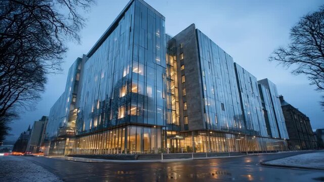 Medium shot showcasing sleek glass installations on a dormitory facade to boost natural light and energy efficiency