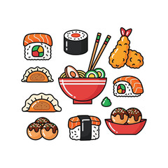 Aesthetic Flat illustration of Japanese Food Graphic