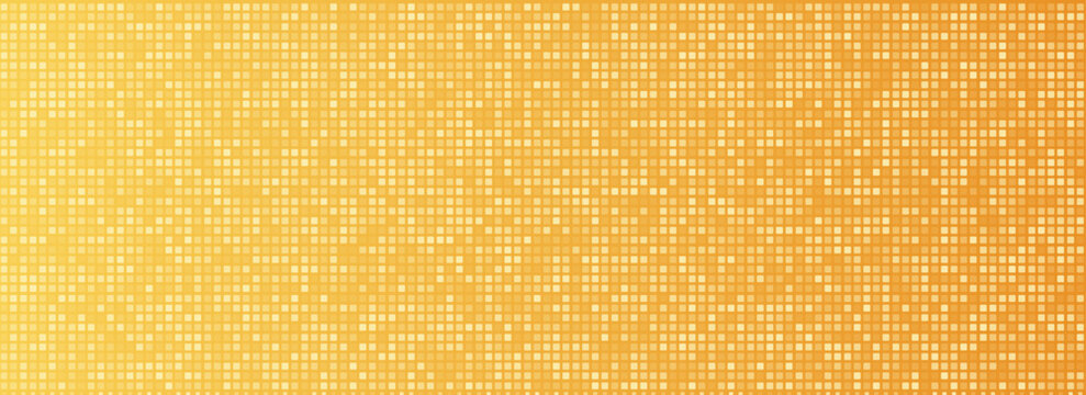 Shining gold disco party pattern background. Iridescent golden sequin mosaic texture. Sparkling yellow halftone wallpaper. Pop up comic glowing glitter backdrop. 70s or 80s vector design template