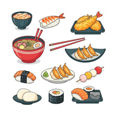 Aesthetic Flat illustration of Japanese Food Graphic
