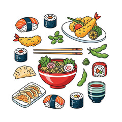 Aesthetic Flat illustration of Japanese Food Graphic