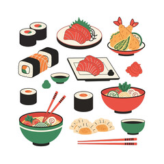 Aesthetic Flat illustration of Japanese Food Graphic