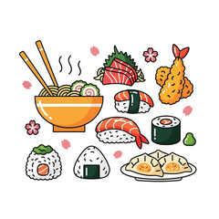 Aesthetic Flat illustration of Japanese Food Graphic
