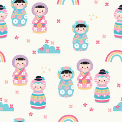 Cute Doll Seamless Pattern for Print 