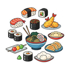Aesthetic Flat illustration of Japanese Food Graphic