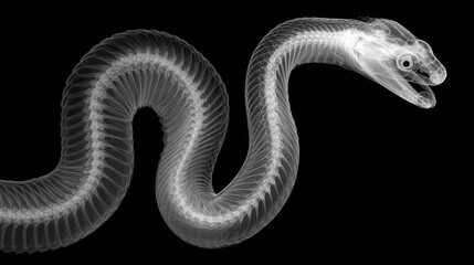 Fototapeta premium X-ray image of a snake head and body showing skeletal structure and scales for science and biology research