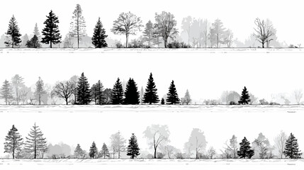 Una collezione elegante di sagome di alberi vettoriali in bianco e nero, ideale per progetti di design che richiedono elementi naturali stilizzati e versatili.