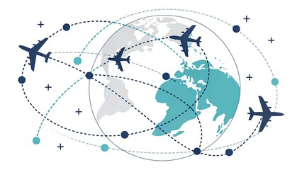 Modern Minimal Vector Illustration of Global Connectivity and Travel Routes, Abstract Flat Design