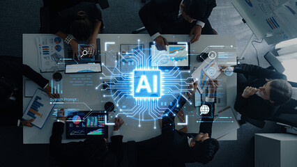 A futuristic AI core processor and system analytics dashboard. This concept highlights the raw processing power of AI for deep data analysis, system diagnostics, and global network monitoring. Fermion