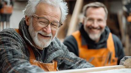 Two men work together on a wooden project