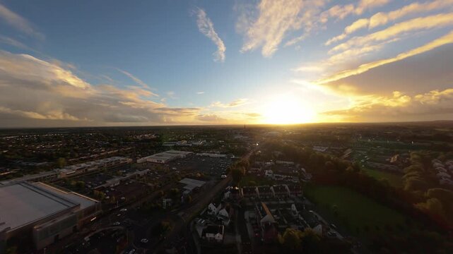 Drone view,  city at sunset , 4k, Ireland