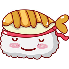 Cute Kawaii Sushi Character With Pink Headband And Rosy Cheeks Expressing Happiness And Contentment With Closed Eyes And A Gentle Smile On A Transparent Background