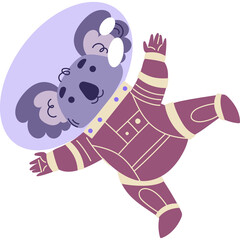 Cute Koala Character Wearing A Space Suit Floating In Outer Space With A Purple Bubble Helmet And Stars In The Background