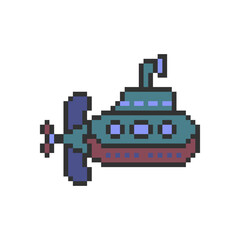 submarine ship sea pixel art