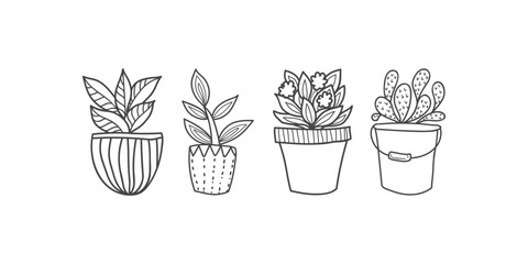 hand drawn doodle potted house plant. the domestic life collection
