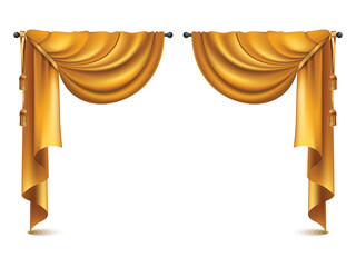 Golden realistic luxury curtain cornice decor domestic fabric interior drapery textile lambrequin © ShapeAlchemy