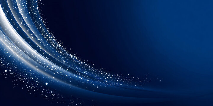 A luxurious abstract background with a blue gradient and silver curved lines and waves. Shiny elements. An elegant festive composition for a New Year's banner. Minimalistic design.