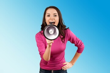 Fototapeta premium Young lovely woman yelling announce